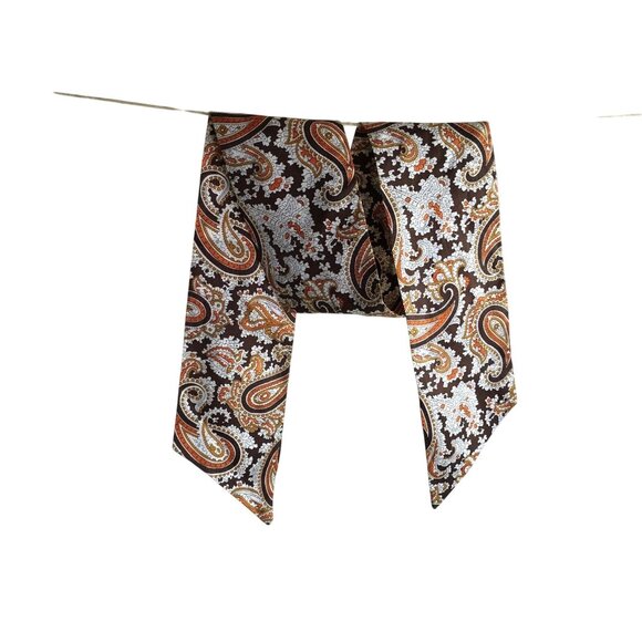 Vintage Brown Paisley Print Silk Scarf/Necktie Wrap 40.5" Long Rectangle Shape F - Picture 1 of 3